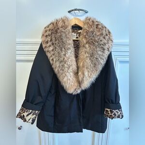 Original Gianfranco Ferre designer Black puffer Coat with Faux Fur Trim